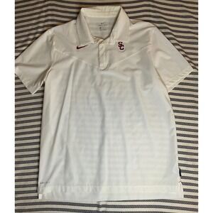 Nike Dri Fit USC Trojans Short Sleeve Polo Shirt Mens Large White‎ Golf Casual